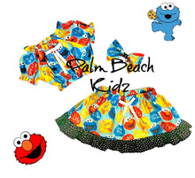 Load image into Gallery viewer, Elmo and Cookie Monster Cropped Top and Skirt Set