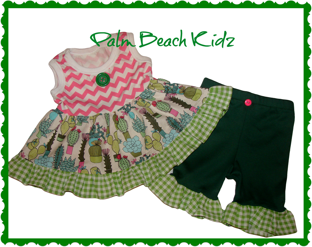 Cactus Pink N Green Ruffled Short Set