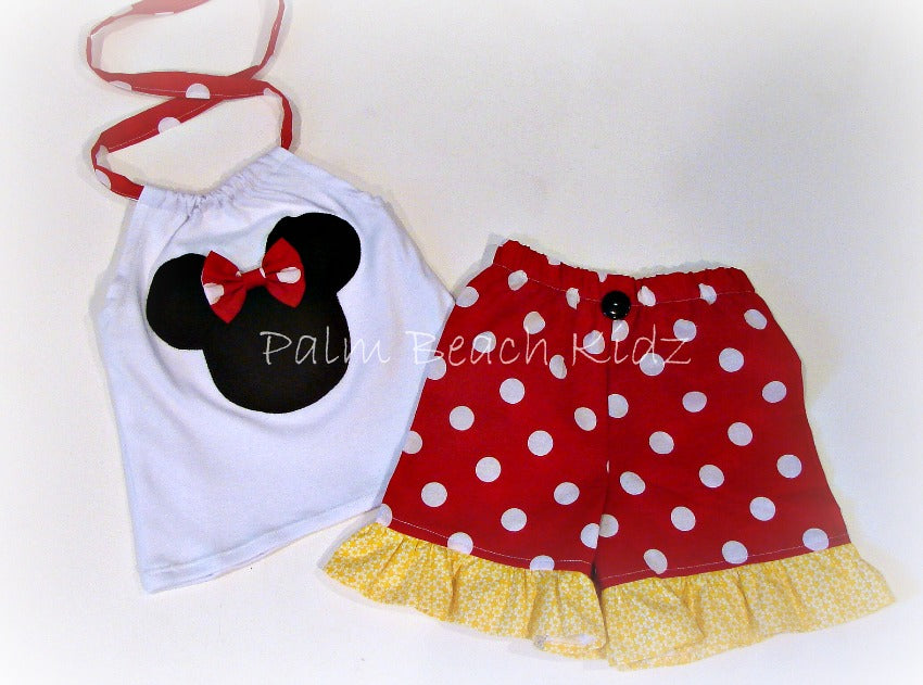 Minnie Red Dot N Yellow Halter Short Set